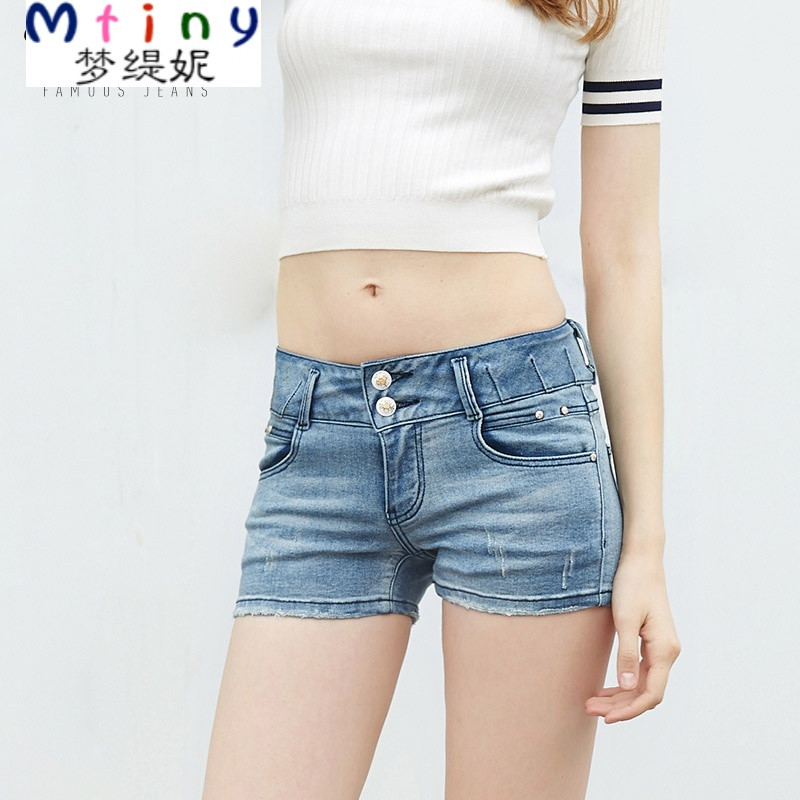 Mtiny2017新款破洞高腰牛仔短裤女夏季宽松补丁毛边超显瘦学生热裤子潮 27 浅蓝3035高腰排扣