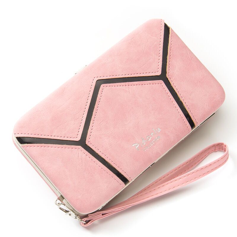 迪嘉乐(DI JIA LE)新款时尚女生钱包韩版个性女士手机包甜美可爱几何拼接学生零钱包潮 粉色