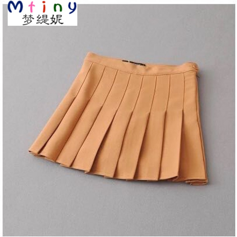 Mtiny【天天特价】百褶裙半身裙 高腰网球学院风夏白色短裙女裙裤a字裙 S 驼色