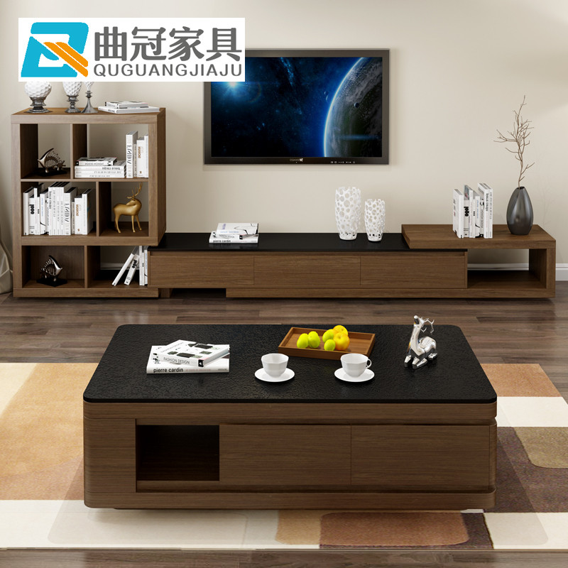 曲冠 茶几 客厅家具 火烧石茶几 现代简约客厅储物茶几 大理石茶台 茶几+电视柜+边柜