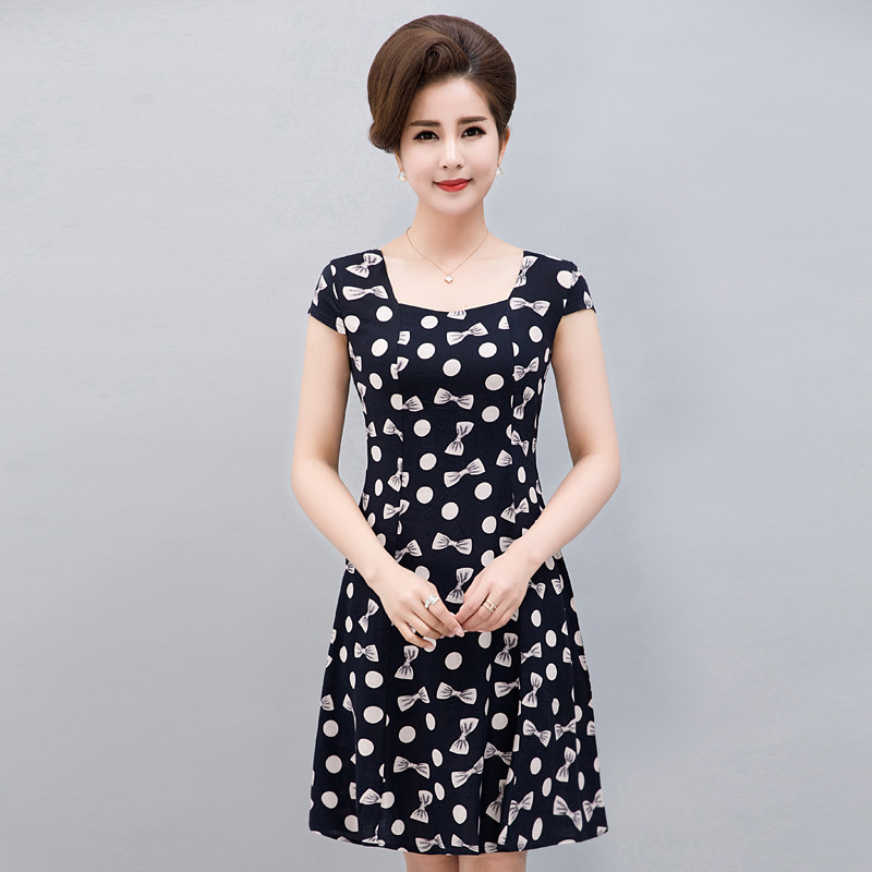 2017款】中老年女装中年大码胖妈妈装短袖全棉绸碎花连衣裙子2017夏装新款 L 17号色