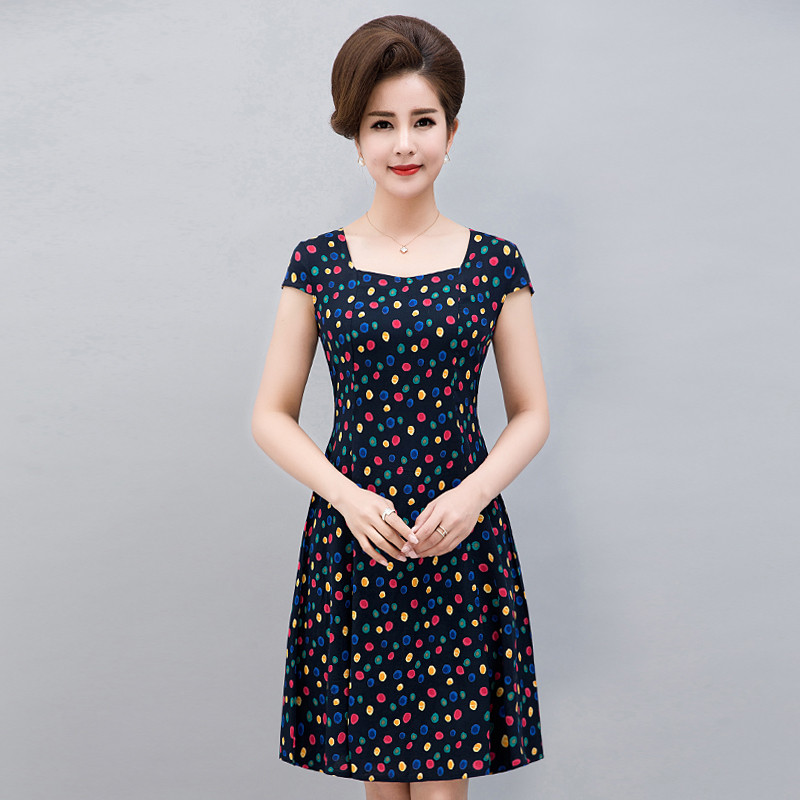 2017款】中老年女装中年大码胖妈妈装短袖全棉绸碎花连衣裙子2017夏装新款 5XL 13号色