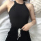 2017款】春夏女装韩版新款薄款外穿运动小背心挂脖修身针织吊带上衣打底衫 均码 黑色