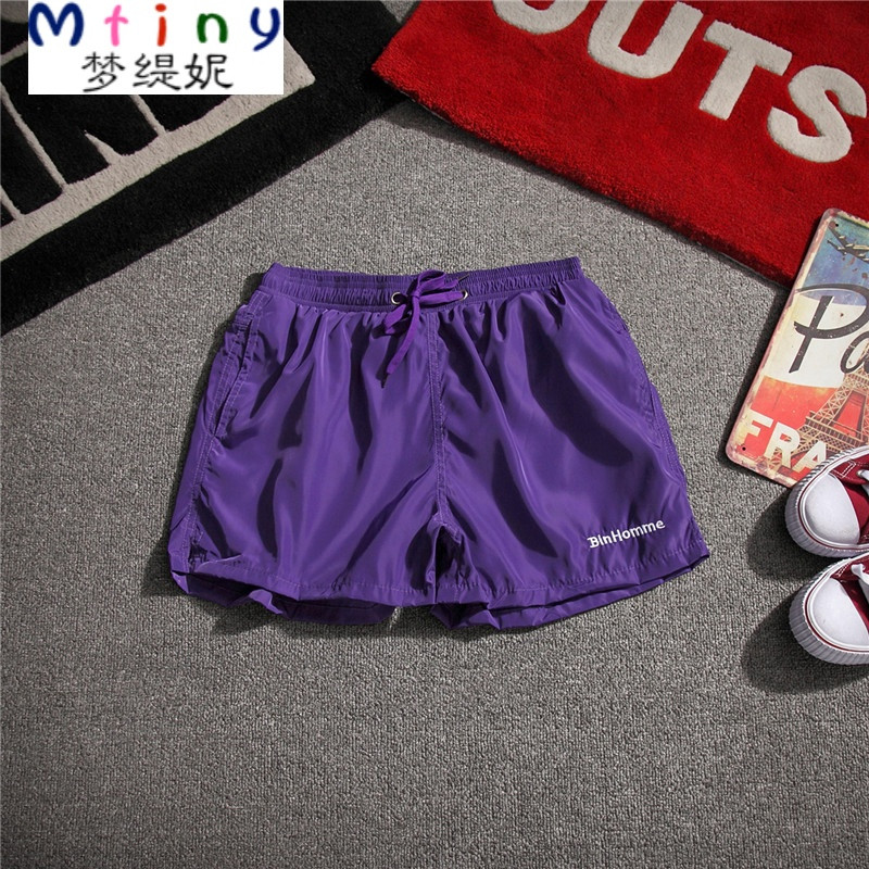Mtiny夏季休闲跑步三分裤男士速干运动超短裤韩版潮流修身沙滩裤子夏天_5 L 紫色