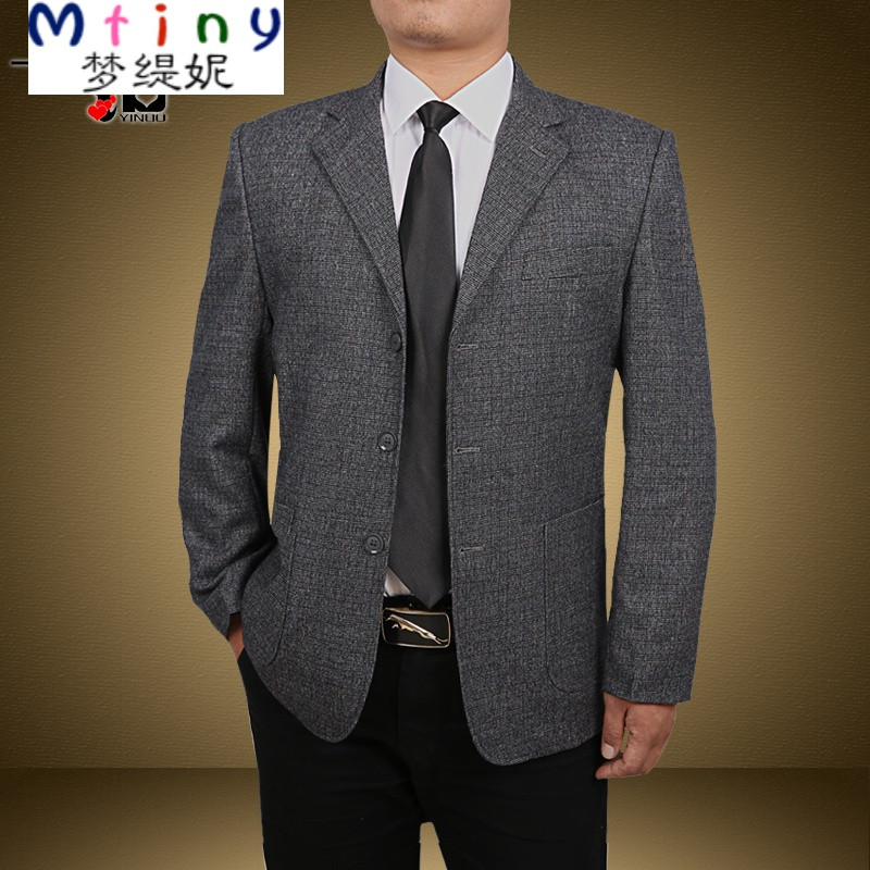 Mtiny薄款中年休闲单西装外套男上衣春秋中老年男士商务西服大码爸爸装 180/92A 深灰色197#