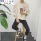 Mtiny港仔秋季情侣装韩版简约学生男女个性徽章薄套头圆领七分袖卫衣 2XL 308#粉色