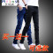 Mtiny夏季弹力修身男士牛仔裤男薄款韩版青少年小脚裤潮男装休闲长裤子 34 英文口袋+纯黑裤