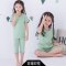 2017新品夏季儿童睡衣女男童3小孩5夏天7薄款短袖套装9周岁中大童男孩简约小清新多款多色可选 120cm 古绿印花【短袖款】