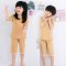 2017新品夏季儿童睡衣女男童3小孩5夏天7薄款短袖套装9周岁中大童男孩简约小清新多款多色可选 120cm 古绿印花【短袖款】