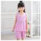 2017新品夏季儿童女童睡衣短袖短裤薄款小孩中大童绵绸宝宝家居服套装简约小清新多款多色可选 150cm 短袖短裤粉色卡通天鹅