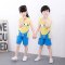 2017新品夏季儿童背心套装3夏季薄款男童5衣服童装女童坎肩夏装宝宝无袖两件套简约小清新多款多色可选 130cm 大眼黄背心套