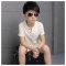 男童夏装套装2017新款儿童夏季短袖短裤棉麻中大童小孩衣服韩版潮简约小清新多款多色可选可爱卡通夏天短袖 110cm(110cm建议身高100cm左右 米白色