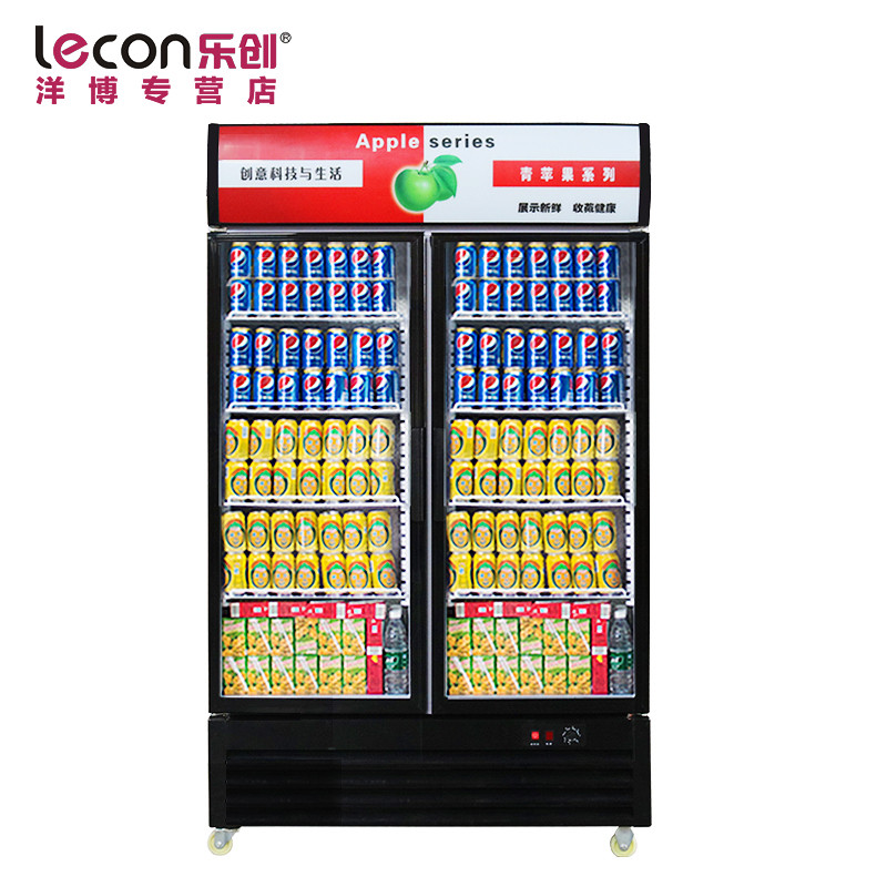 lecon/乐创洋博 展示柜冷藏冰柜 双门立式商用冰箱 啤酒饮料保鲜柜 陈列柜冷柜 冷藏柜 冰吧 红黑色风冷