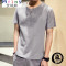 Mtiny亚麻短袖男潮流韩版男士套装夏季2017新款男生T恤个性潮男装夏装 XL 白色+灰色