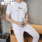 Mtiny夏季男士圆领短袖T恤休闲运动一套男装潮流韩版青年薄款衣服套装 4XL 177白色