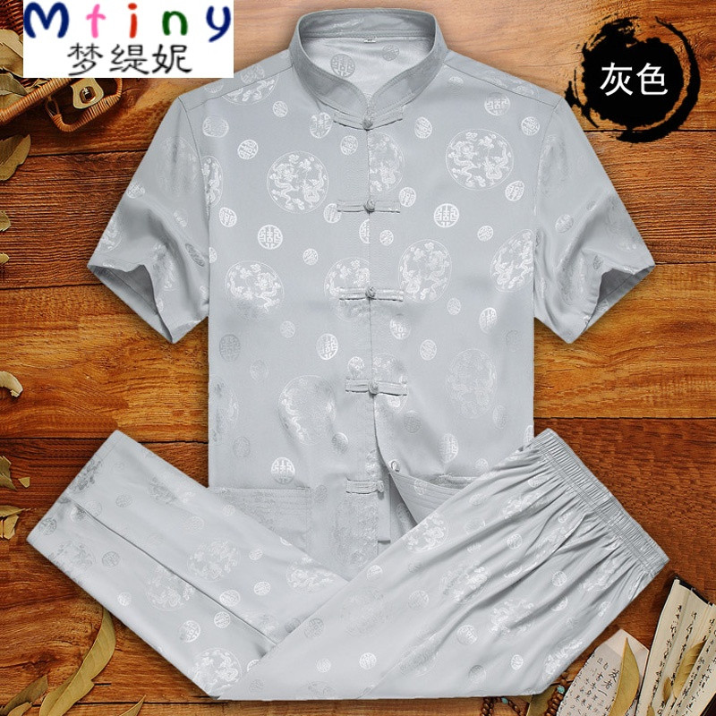 Mtiny爸爸夏季衣服套装中国风唐装男士中老年短袖爷爷装老年人老头衣服
