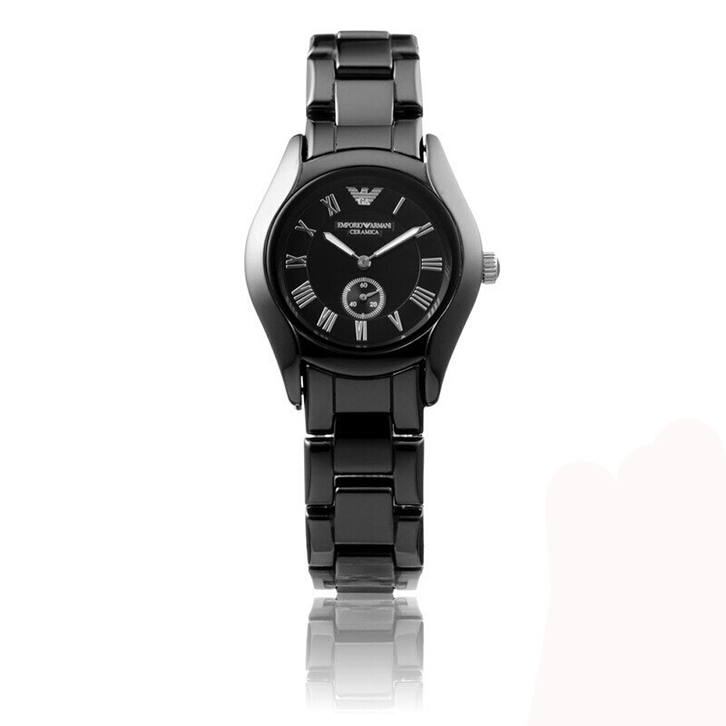 EMPORIO ARMANI阿玛尼经典陶瓷三眼计时石英情侣对表 男AR1400 女AR1401 AR1401