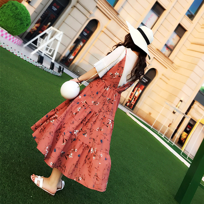 【新款2017】胖mm夏装韩版清新度假碎花背带裙大码女装显瘦V领雪纺长裙连衣裙
