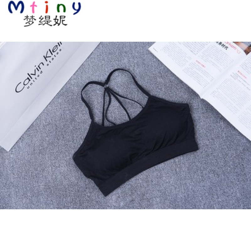 Mtiny2017夏季新款美背吊带裹胸抹胸女防走光透气运动背心无钢圈文胸 均码 黑色纯黑