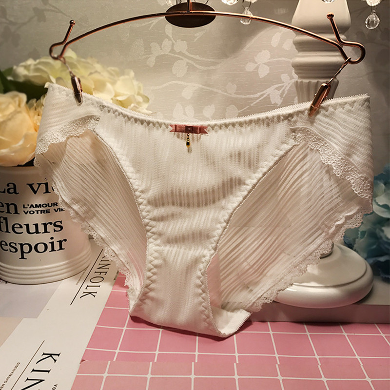 818款白色恋人纯白色舒适柔软性感冰丝蕾丝内裤女中低腰女士三角裤 L 白色恋人-23