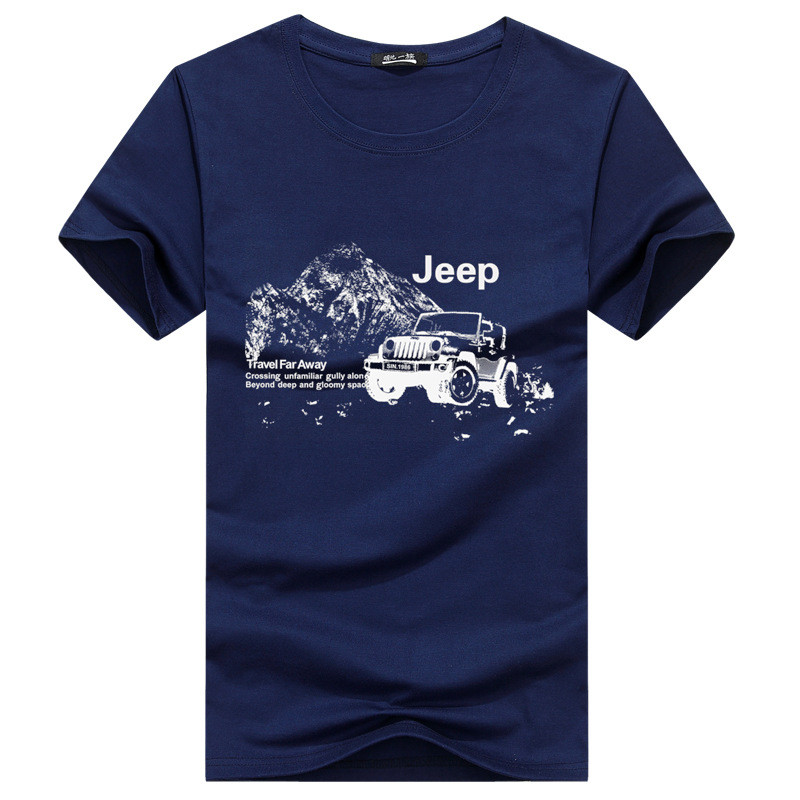 2017春夏男士短袖T恤棉质印花男式青年夏季加大款半袖圆领t恤 M jeep车深蓝