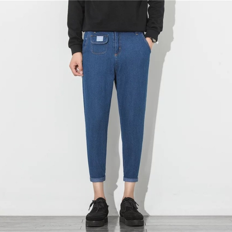 818款九分裤破洞牛仔裤男宽松乞丐春夏青少年韩版小脚百搭日韩潮流裤子 L（适合30-31码） 小口袋深蓝