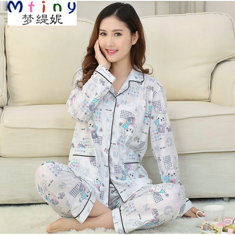 Mtiny中老年人纯棉长袖女士春秋季睡衣中年妈妈老人夏季大码家居服套装 XL【110-125斤】即将涨价 纯棉单面小兔灰