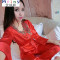 Mtiny性感吊带丝绸睡衣女夏季两件套装睡裙睡袍冰丝家居服韩版春秋季 M（80-90斤） 1319虾红色