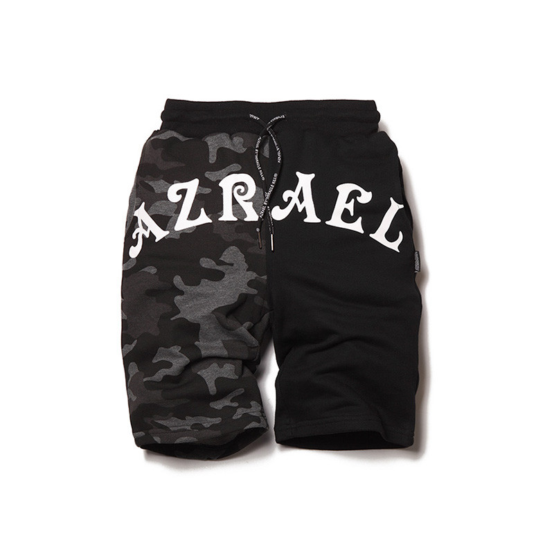 AZRAEL BY MIRACLE KILL2017夏季新款拼接黑迷彩字母运动五分短裤 XXL 黑拼黑迷彩