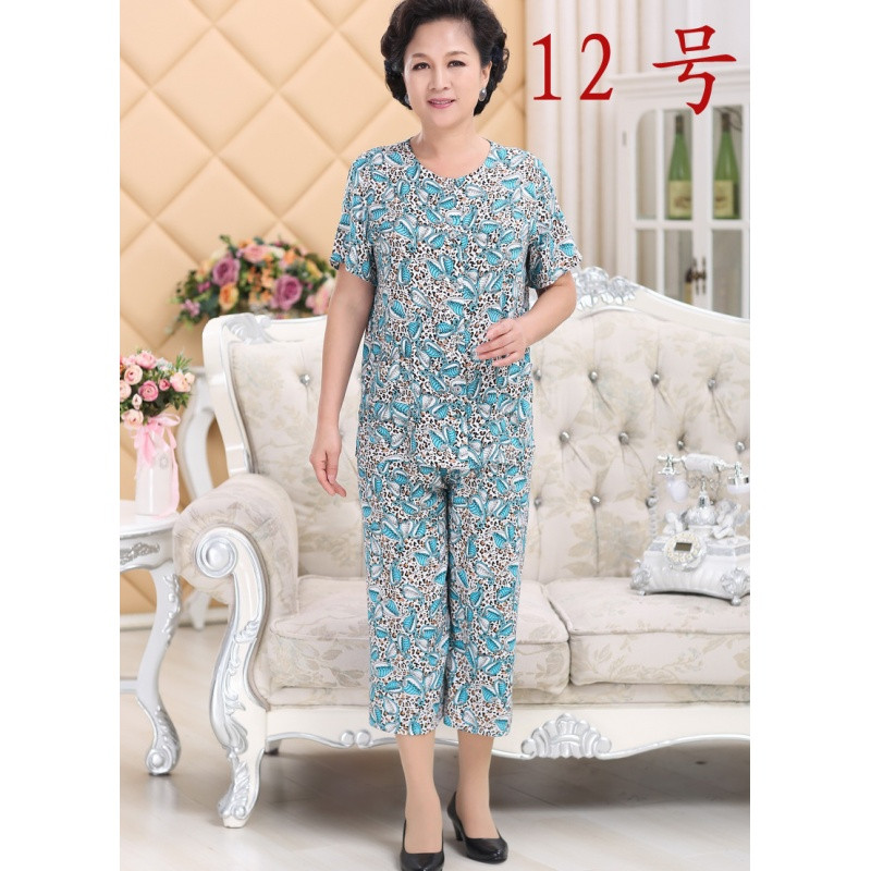818款中老年绵绸套装棉绸妈妈装宽松开衫女装夏装短袖老年人造棉奶奶装 4XL（170斤以下） 12#色