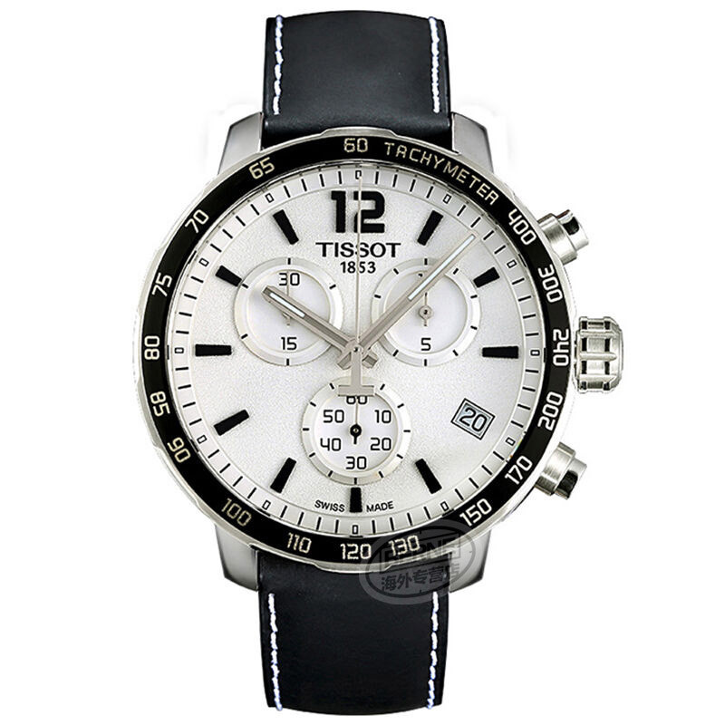 天梭TISSOT 手錶 時捷系列運動腕錶石英男 白盤皮帶 黑色
