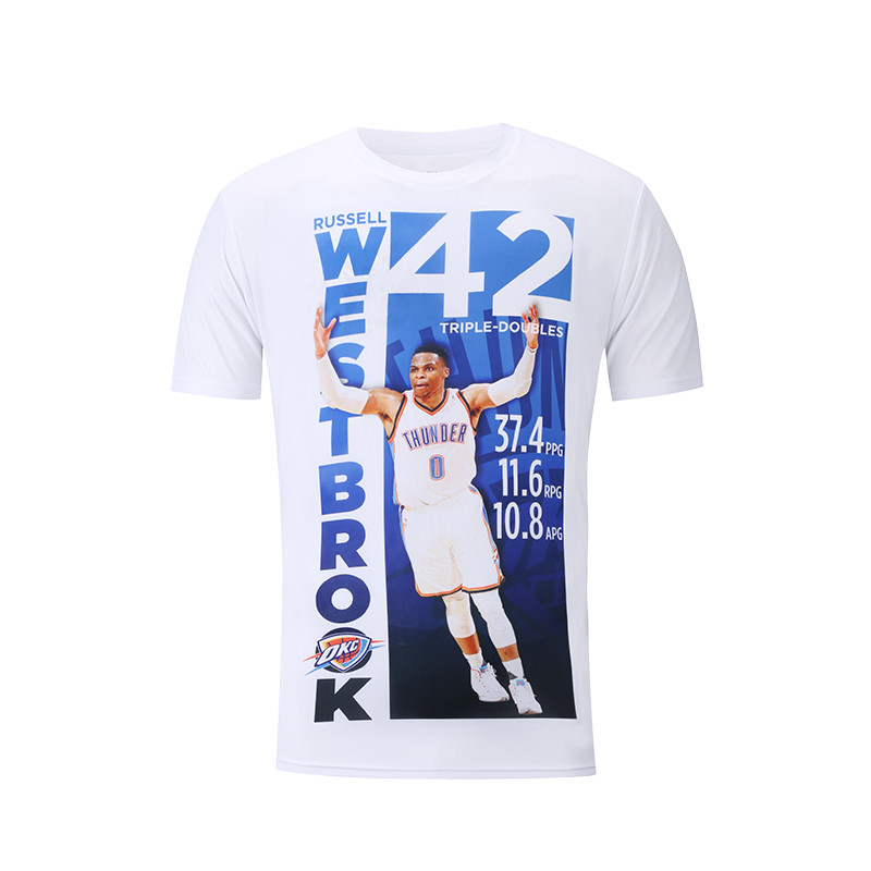 NBA 库里汤普森威少乐福 记录系列夏季篮球运动短袖T恤 LWJS0427 XL 图片色