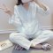 薄款纱双层纱布月子服春夏季产妇孕妇哺乳睡衣长袖喂奶家居服当季新品简约休闲家居服妈咪小清新睡衣夏天 XL 粉色云朵条纹