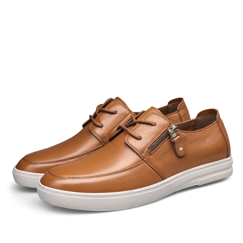 奥康男士休闲鞋百搭运动鞋真皮系带休闲青年板鞋男 黄色 41码