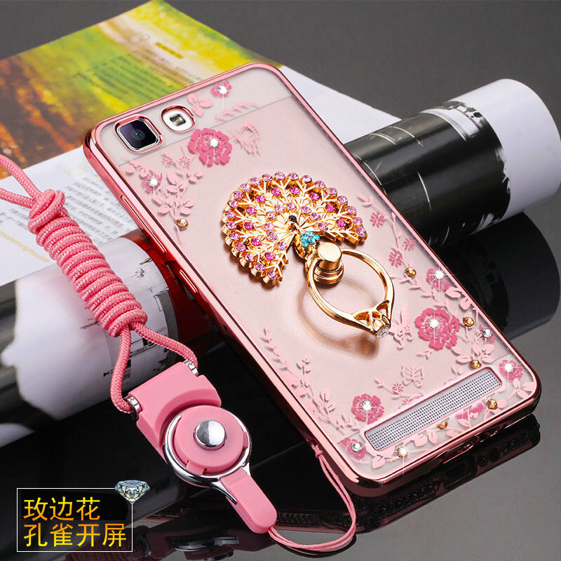 BSN步步高vivoX5Max手机壳X5MaxL挂绳保护套X5Max+硅胶防摔软壳女款V_1 玫边粉花+孔雀支架