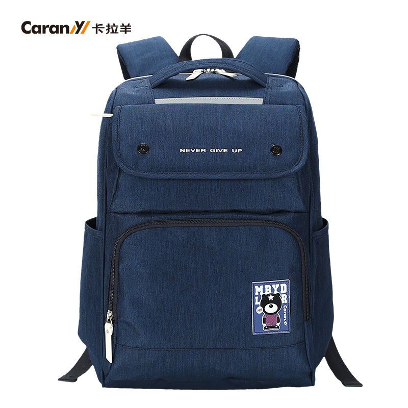 卡拉羊双肩包男 商务休闲14寸电脑包可做学生书包背包女时尚潮流 深蓝