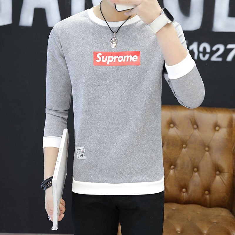 韦斯普 2017秋季新款男士圆领套头卫衣韩版时尚修身长袖T恤F-2系列 L 灰色831
