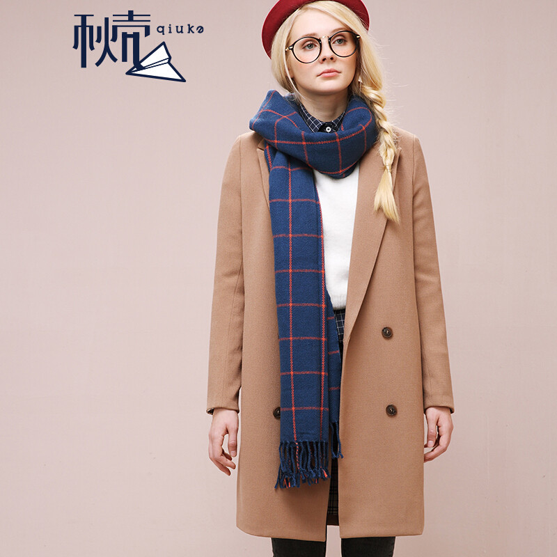 秋壳秋冬欧美风外套女中长款保暖大衣 S 卡其色