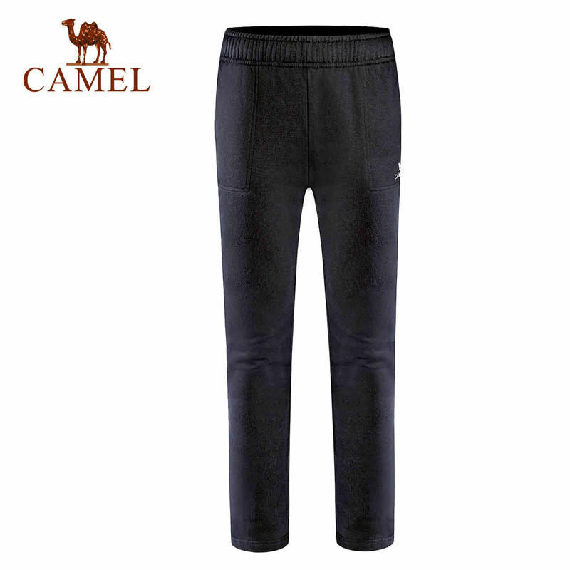 CAMEL骆驼情侣款运动裤 跑步健身男女保暖针织长裤 XXL C7W2Q8607，黑色，男款