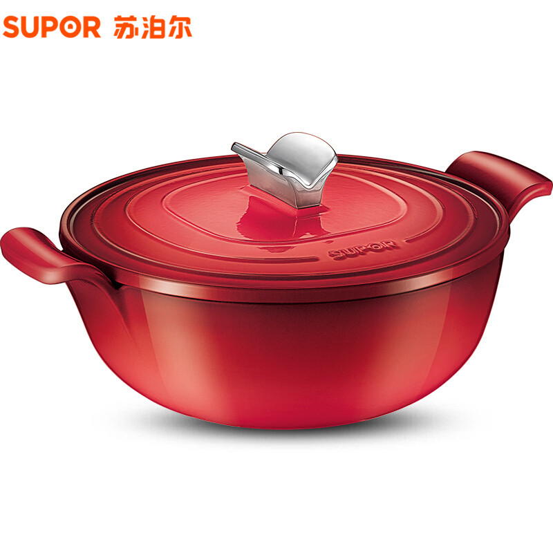 苏泊尔（SUPOR)珐琅铸铁锅·多功能炖锅 樱桃红FLT26A2
