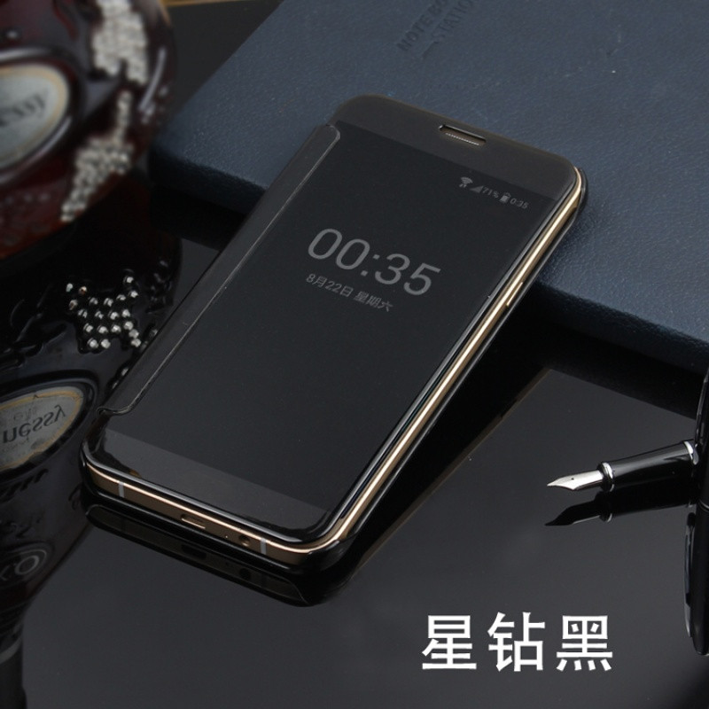 2017款三星s6edge智能手机壳G9200/9250直/曲屏镜面翻盖休眠s6+保护 S6大曲屏G9280星钻黑