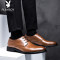 花花公子男鞋夏季男士商务正装皮鞋真皮英伦系带尖头大码黑色鞋子 棕色四季 42