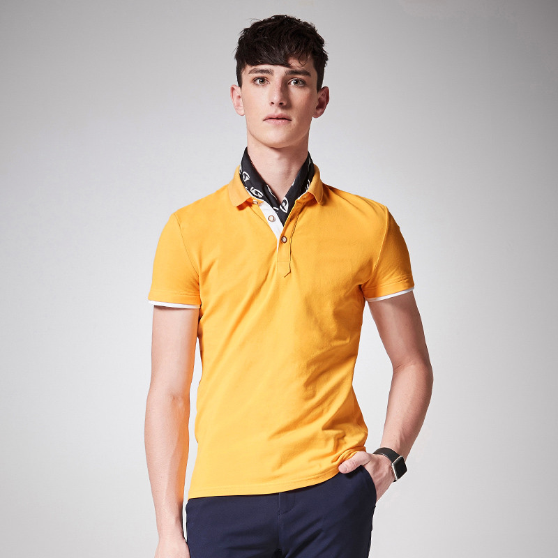迪尔马奇夏季新品纯色polo衫潮男英伦短袖翻领T恤上衣M03532 XL 黄色