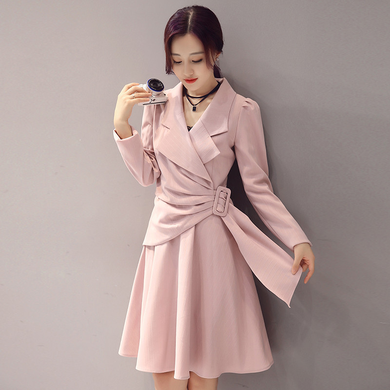 长袖连衣裙2016年秋季纯色甜美V领时尚简约显瘦 2XL 棕黄