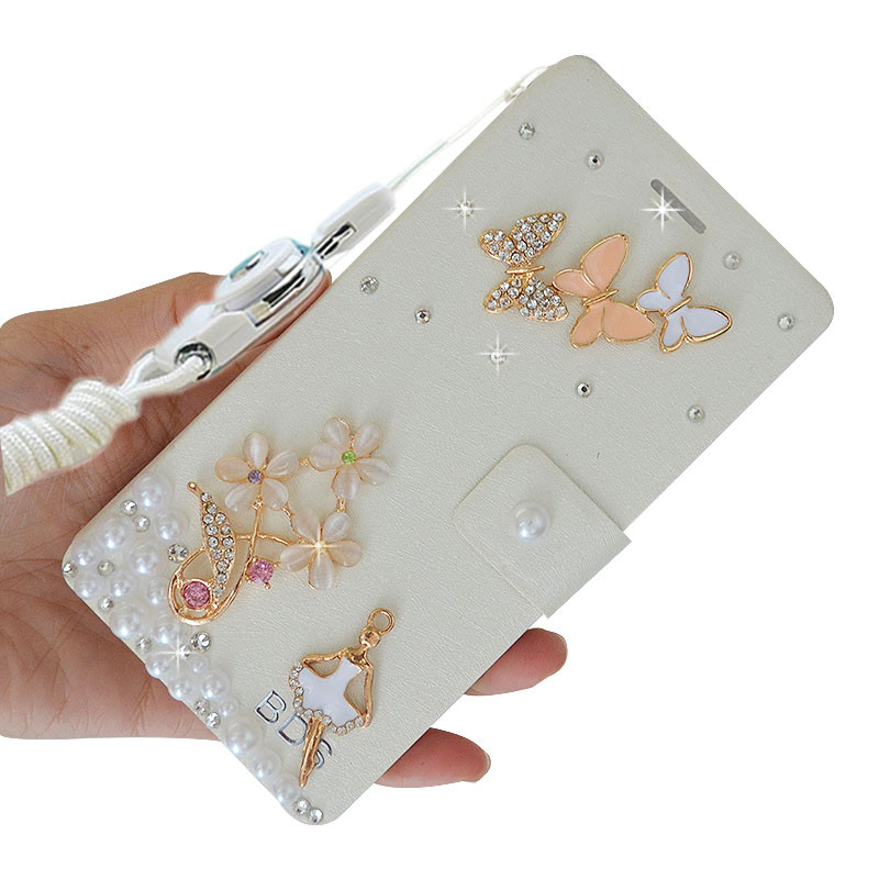 2017款oppor9s手机壳女款oppor9s皮套r9sk挂脖绳翻盖水钻潮r9st保 花朵蝴蝶白色（r9s/r9sk）