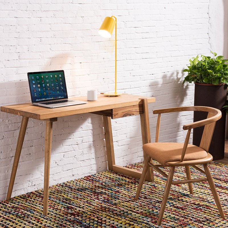 龙森家具 白蜡木电脑桌全实木书桌 北欧实木电脑桌 书房家具 书桌（胡桃色）+书椅