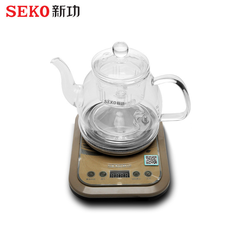 新功SEKO 喷淋智能电茶炉 醒茶煮茶器一体高硼硅玻璃茶具套装 N20香槟色