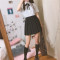 902新款春夏学院风韩版女装短袖白衬衫显瘦英伦制服打底棉衬衣JK日系 2XL 黑色刺绣尖领衬衫.【长袖】