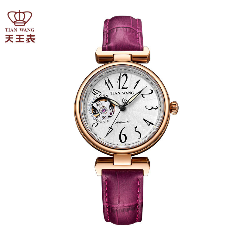 天王表（TIAN WANG）休闲皮带腕表时尚潮流女士机械手表 LS5935 紫色