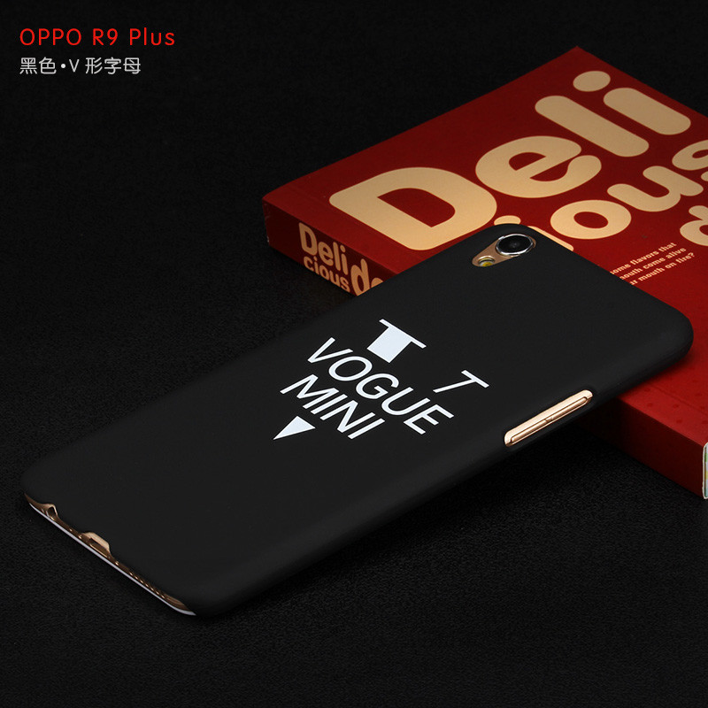 OPPOR9plus磨砂手机壳R9plustmA外壳硬R9PIUS保护套彩绘6寸卡通2 黑色V字母